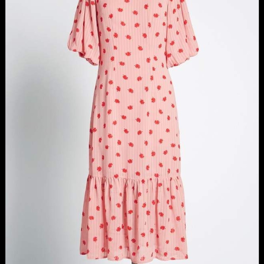 Chic Pink and Red Midi Dress with Timeless Elegance